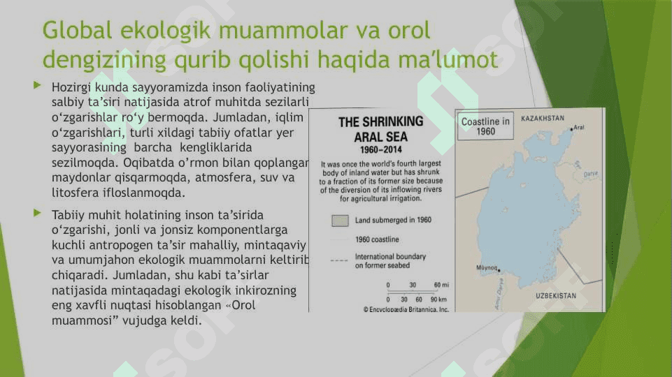 Global ekologik muammolar bo‘yicha ( cho‘llanish va sho‘rlanish )xalqaro xamkorlikning zarurligi jixatlari 2