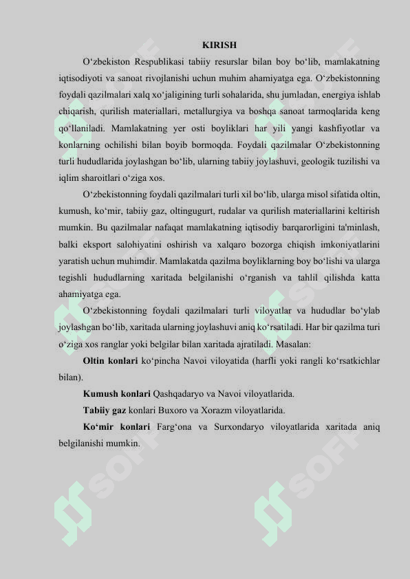 O‘zbekistonning foydali qazilmalari haqida ma'lumot tayyorlash va xaritada belgilash 2