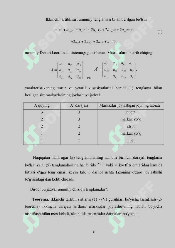 Ikkinchi tartibli sirtlar mavzusida kurs ishi 6