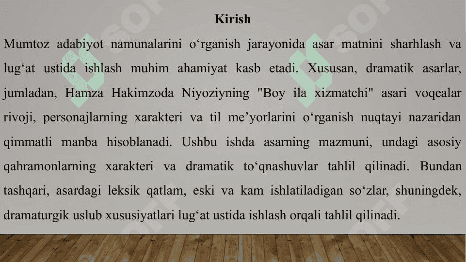 Mumtoz asarlarni sharxlab oʻrganish. Lugʻat ustida ishlash. ("Boy ila xizmatchi" asari misolida) dramatik asarlar taxlilida voqea va personajlar 3
