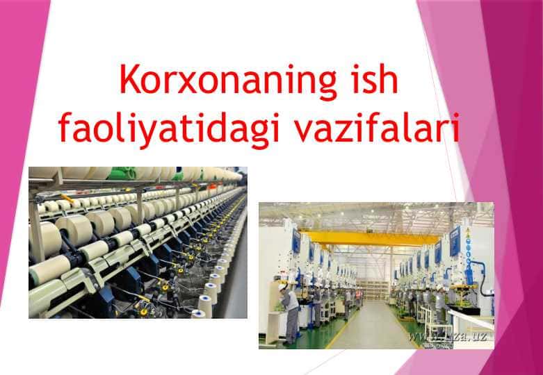 Korxonaning ish faoliyatidagi vazifalariKorxonaning ish faoliyatidagi vazifalari