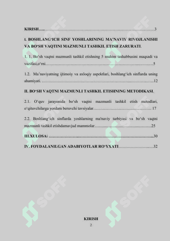 BOSHLANG’ICH SINF O’QUVCHILARINING BO‘SH VAQTINI MAZMUNLI TASHGHKIL ETISH METODIKASI 2