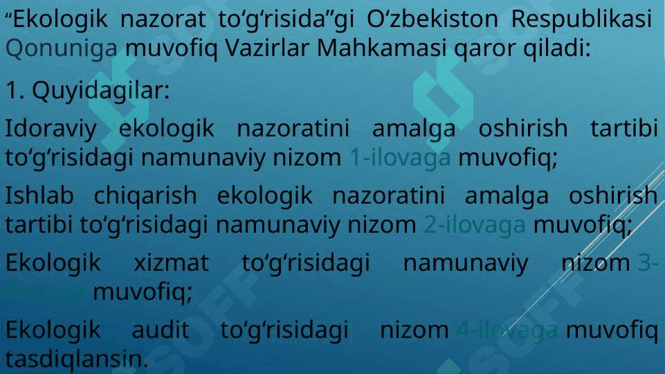 Iqlim o’zgarishi sharoitida tabiatni muhofaza qiluvchi shu jumaladan yer va tuproq resurslaridan oqilona foydalanish va muhofaza qilishga qaratilgan meyoriy huquqiy hujjatlar hamda fan ekalogik tarbiya, ta’lim, axbo 2