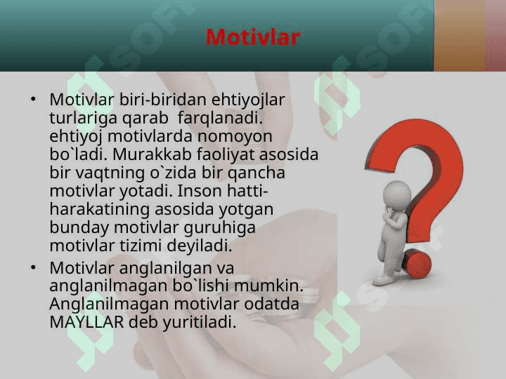 Ehtiyoj faollikni yuzaga keltiruvchi turtki sifatida va ehtiyoj o'rganish metodlari 7