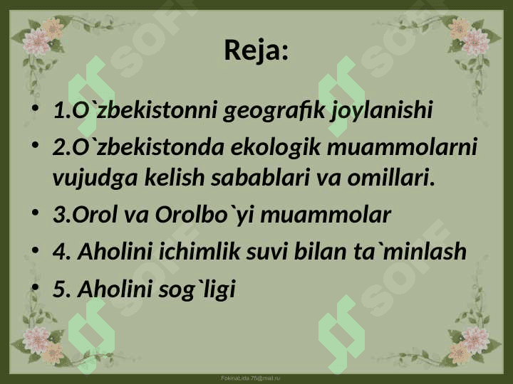 O’zbekistonda ekotizimlar muammolari va ularni bartaraf etish yo’llari 2