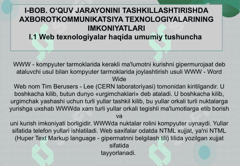 Web texnologiyalar va ulardan foydalanish metodikasi 8