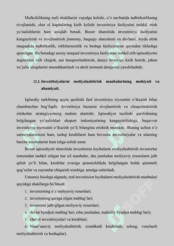Investitsiya faoliyatini moliyalashtirish manbalari va usullari 5