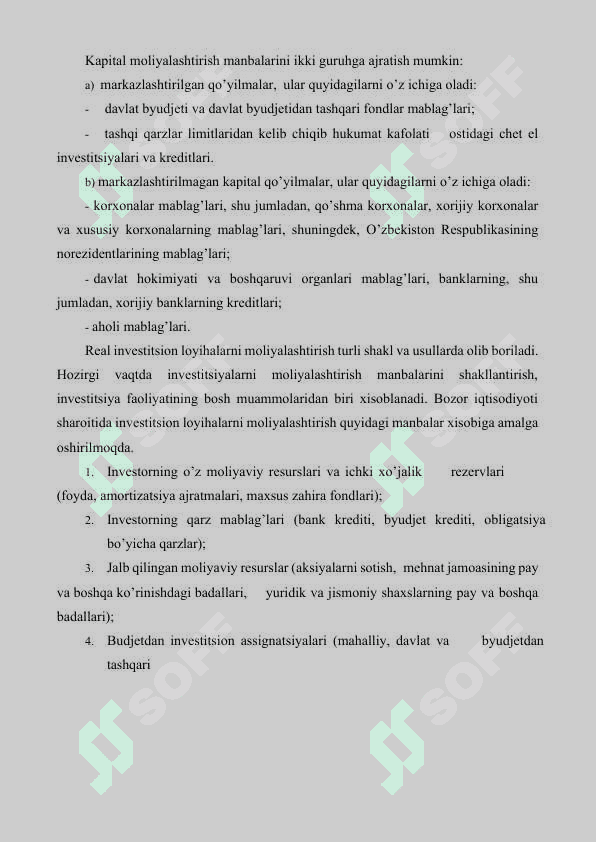 Investitsiya faoliyatini moliyalashtirish manbalari va usullari 6