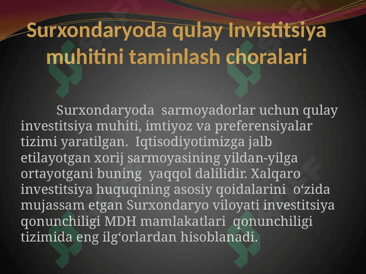 Surxondaryo viloyati  Investitsiya muhiti 8