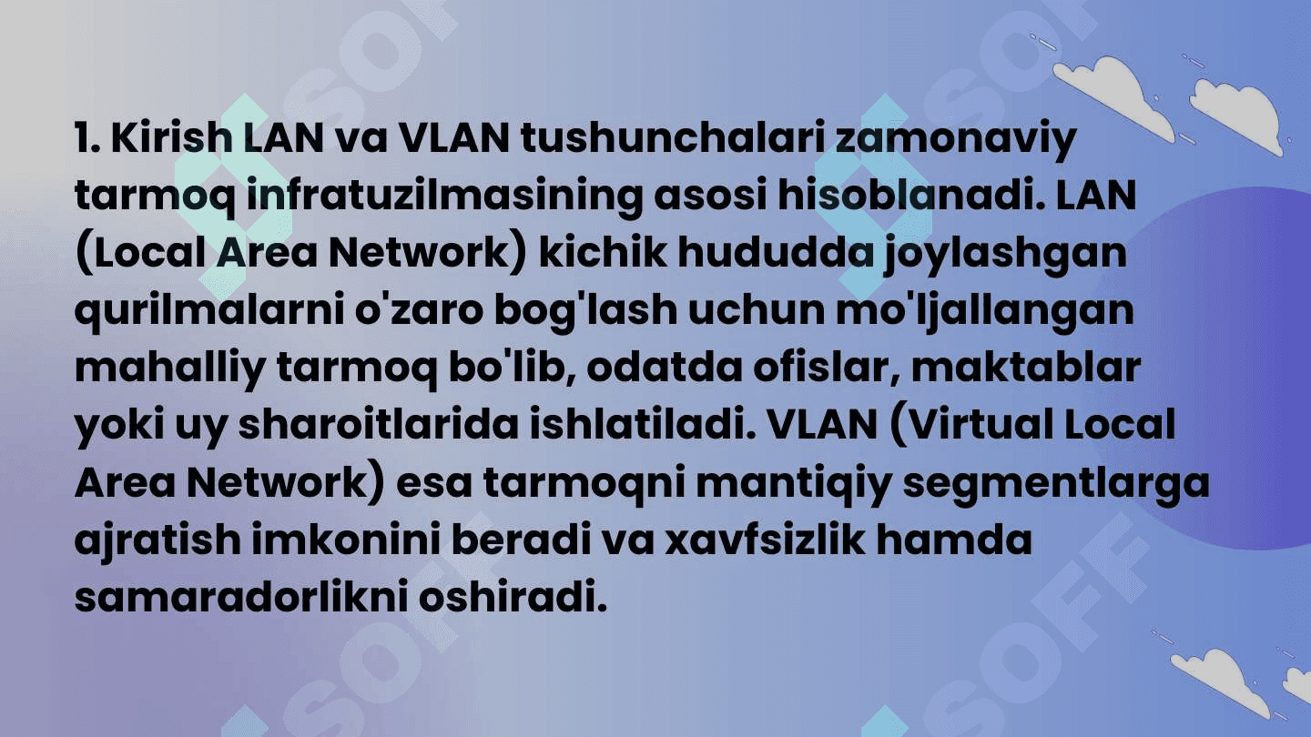 SISKO PAKET TRASER DASTURIDA LAN VA VLAN TARMOQ HOSIL QILISHNI YORITIB BERING 3