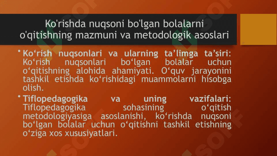 Ko'rishda nuqsoni bo'lgan bolalarni o'qitishning mazmuni va metodlari 3