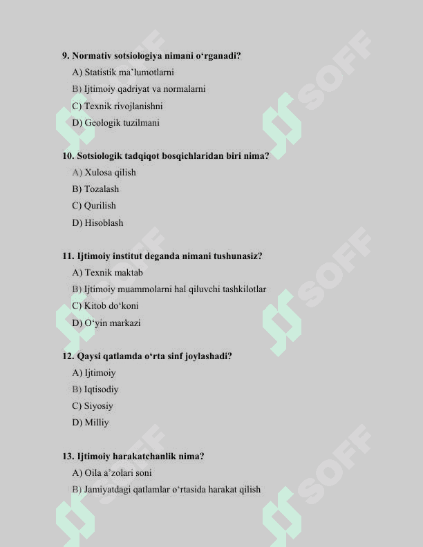 Sotsiologiya fani boʻyicha 30 ta test savollari javoblari bilan 3