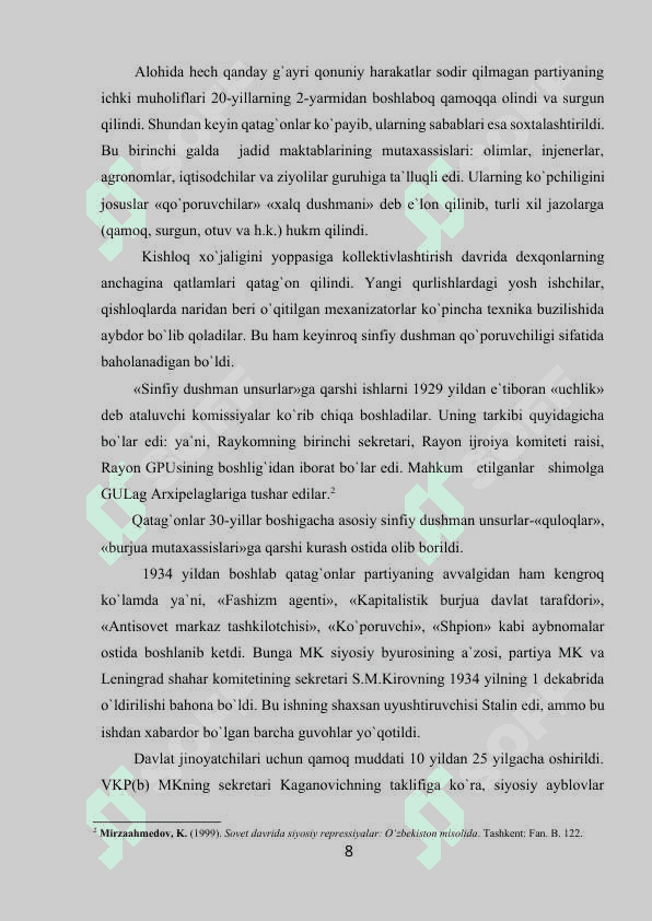 QATAG‘ONLIK SIYOSATI BOSQICHLARI (1920-1980 YILLAR MISOLIDA). 8