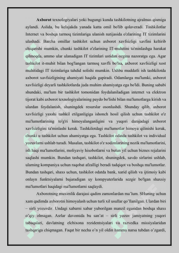 Axborot xavfsizligini tashkil etish va aktivlarni boshqarish. 3