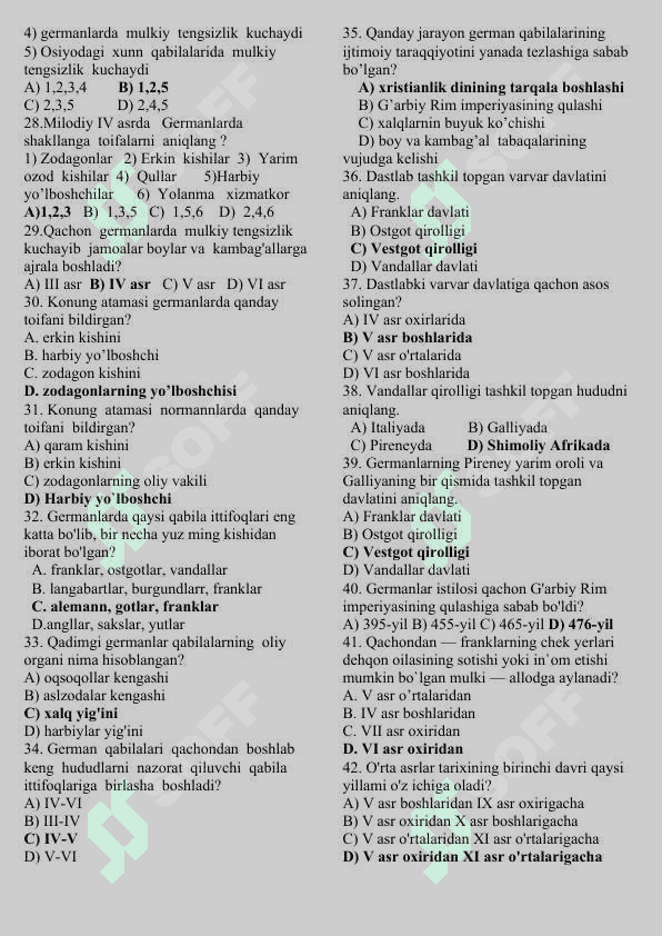 7-sinf jahon tarixi testlar 3