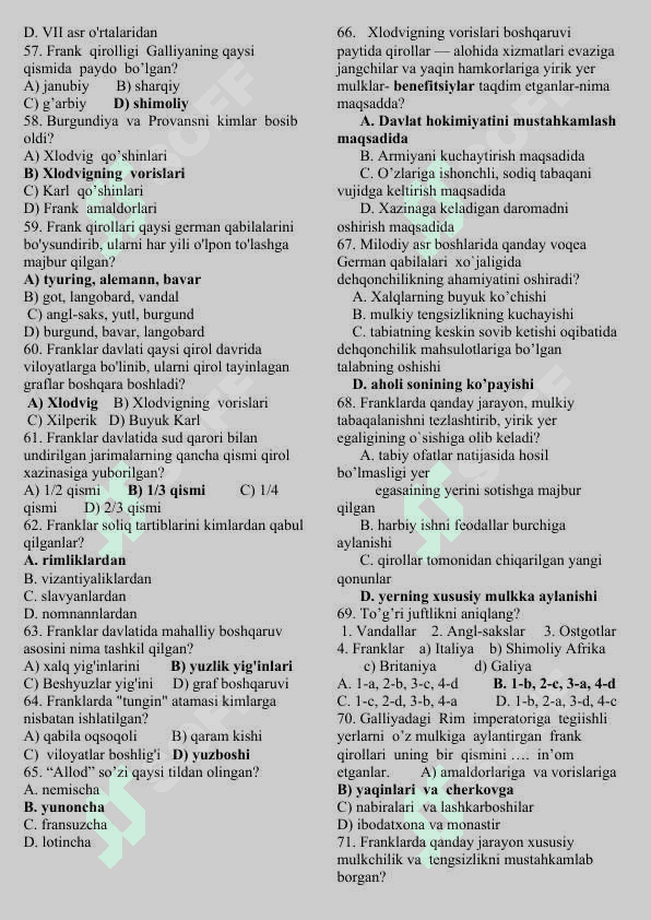 7-sinf jahon tarixi testlar 5