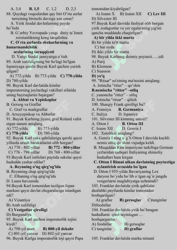 7-sinf jahon tarixi testlar 7
