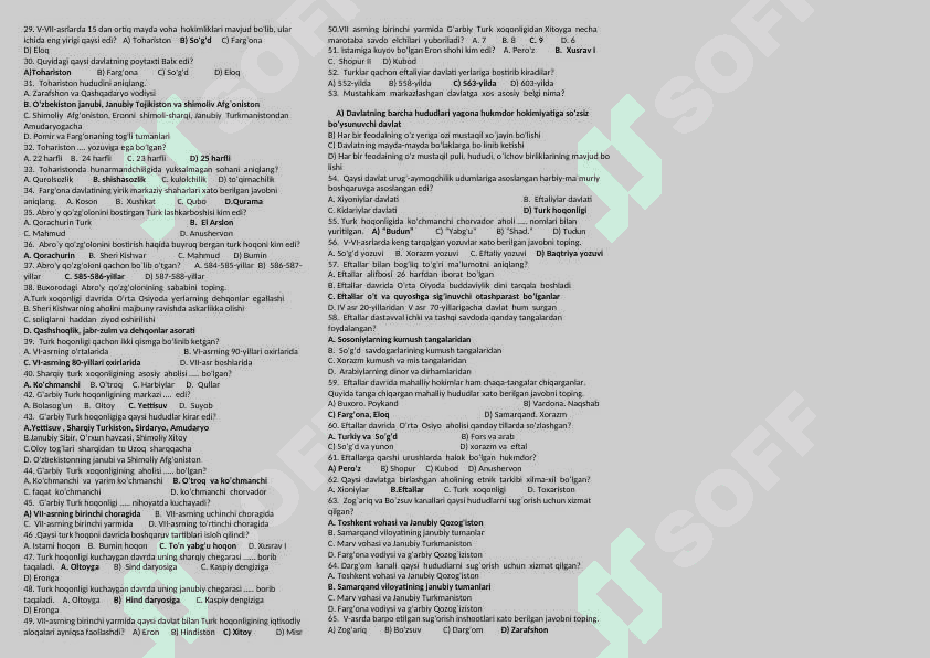 7-sinf O'zbekiston tarixi mavzulashtirilgan testlar to'plami 4