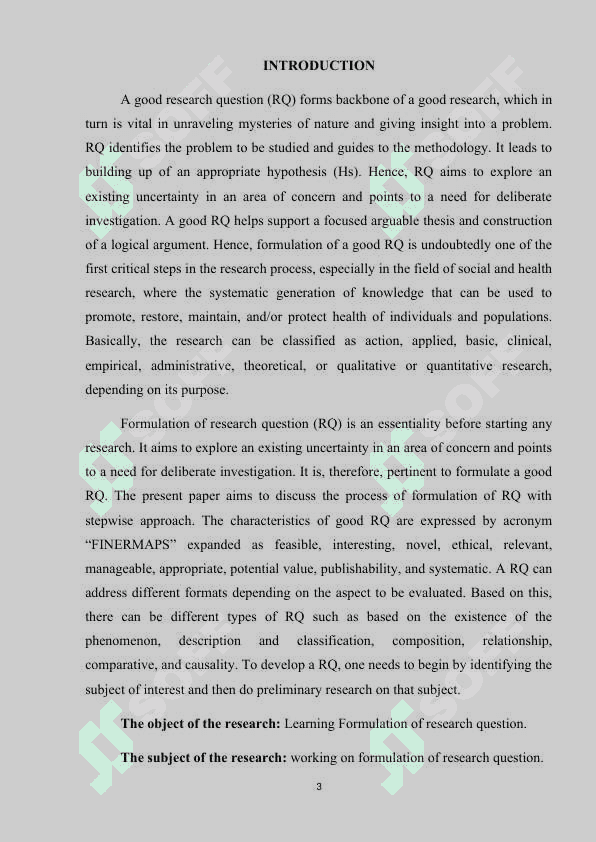 FORMULATING A RESEARCH QUESTION 3
