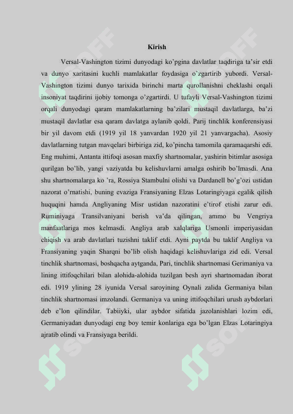 Fransiyaning Versal-Vashington tizimi shakllanishidagi o'rni  Fransiyada Klemanso boshchiligidagi milliy  blok hukumatining faoliyati 2