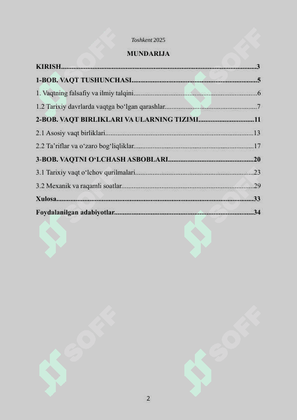 MAVZU: VAQT VA VAQT BIRLIKLARI kurs ishi 2