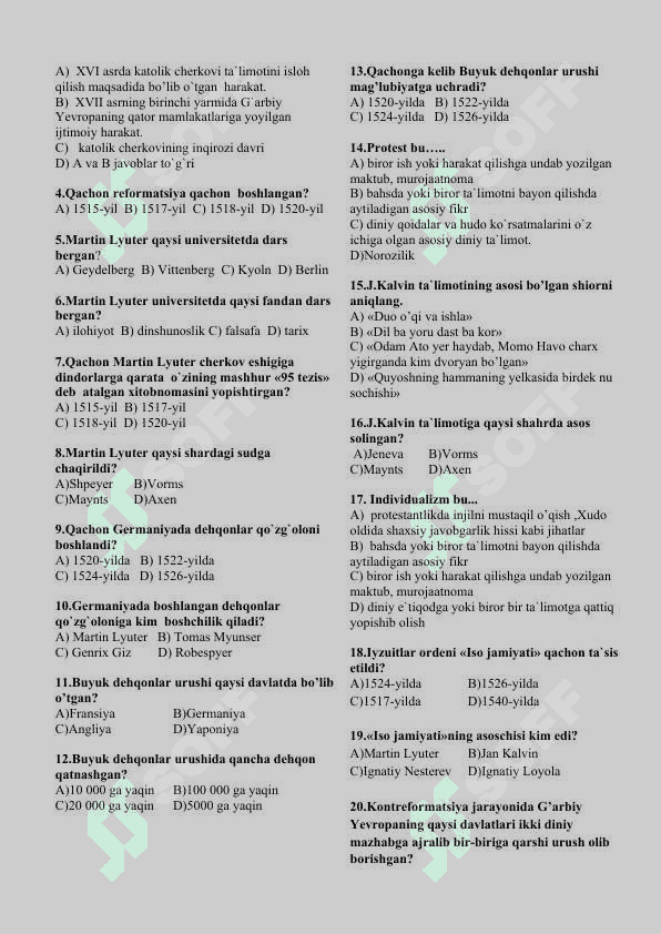 8-sinf Jahon tarixi mavzulashtirilgan testlar 6