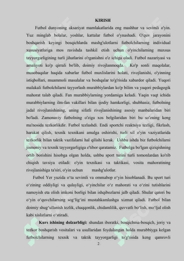 FUTBOL TO'GARAGIGA QATNASHUVCHI TALABALARNI TAYYORGARLIGINI HARAKATLI O'YINLAR ORQALI RIVOJLANTIRISHNING VOSITA VA USULLARI 2