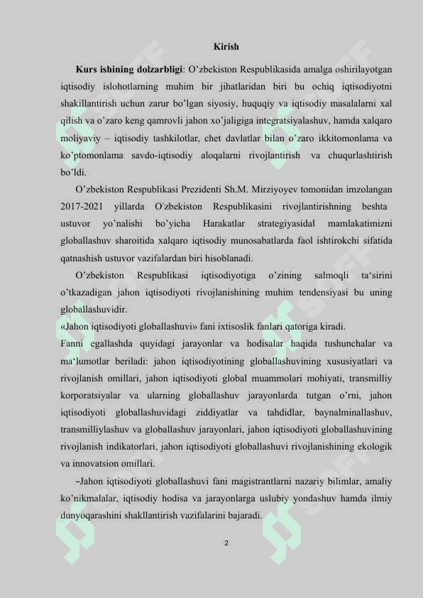 Glоbаl iqtisоdiyot shаkllаshnishidа hаlqаrо sаvdоning o’rni. 2