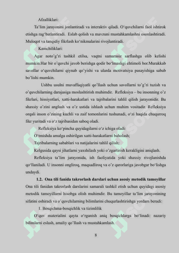 Ona tili takrorlash darslarini tashkil qilish 8