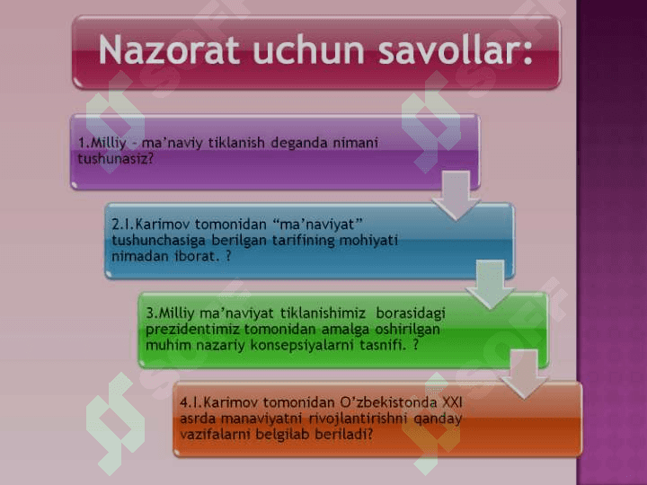 Islom Karimovning Milliy ma’naviy tiklanish konsepsiyasi, uning milliy mustaqillikni mustahkamlash va milliy taraqqiyotidagi ahamiyati. 4