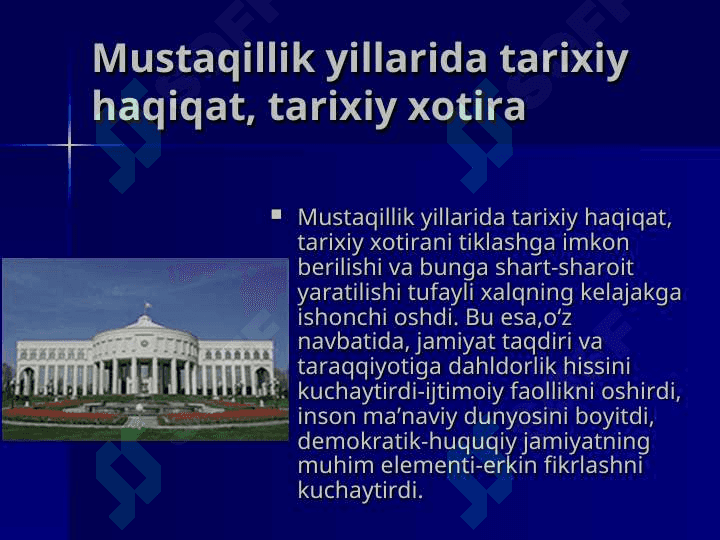Tarixiy xotira milliy  g`oya rivojlantrishdagi ijtimoiy ma’anaviy omil. 2
