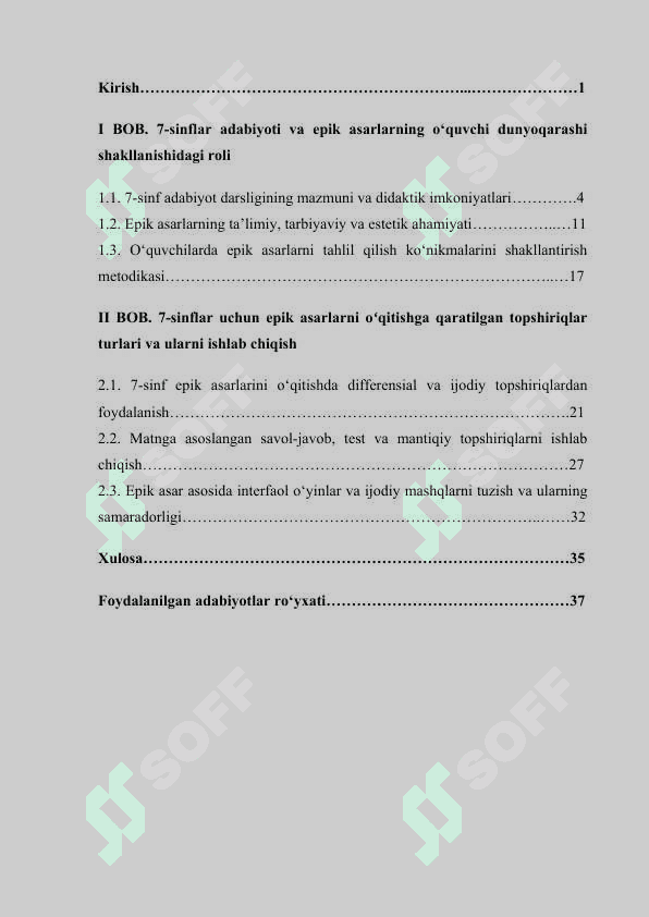 7-sinflar uchun epik asarlarni oʻqitishga qaratilgan topshiriqlar ishlab chiqish  kurs ishi 3