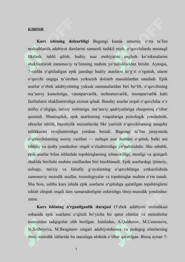 7-sinflar uchun epik asarlarni oʻqitishga qaratilgan topshiriqlar ishlab chiqish  kurs ishi 4