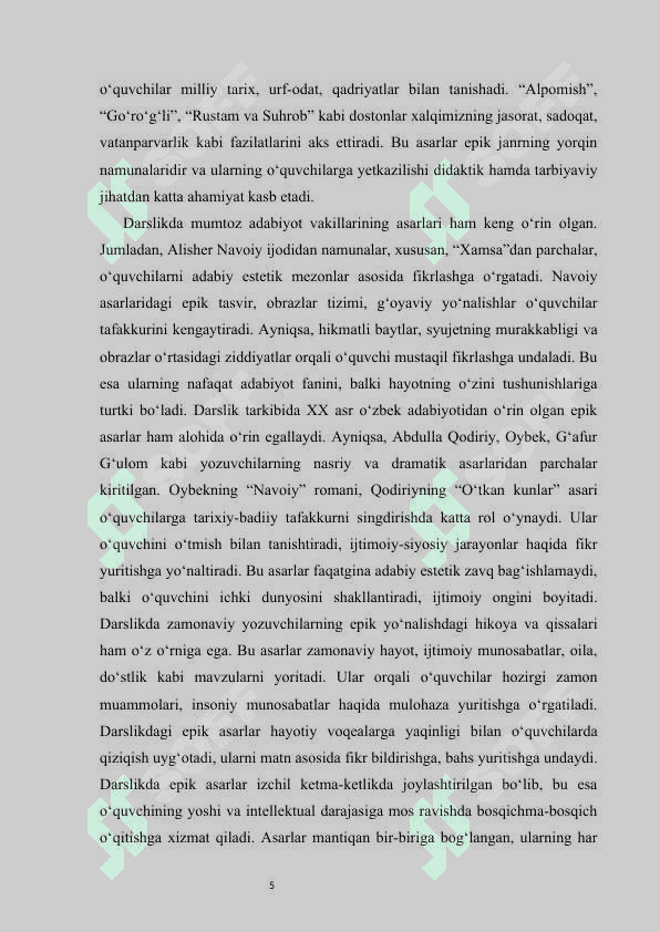 7-sinflar uchun epik asarlarni oʻqitishga qaratilgan topshiriqlar ishlab chiqish  kurs ishi 8