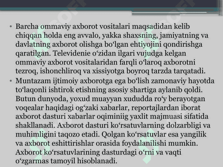ZAMONAVIY TELEVIDENIYANING MAQSADI VA VAZIFALARI 8