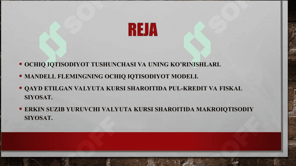 Ochiq iqtisodiyotda makroiqtisodiy siyosat. mandell fleming modeli 3