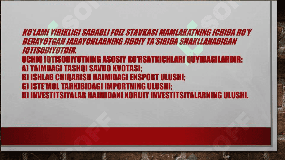 Ochiq iqtisodiyotda makroiqtisodiy siyosat. mandell fleming modeli 5