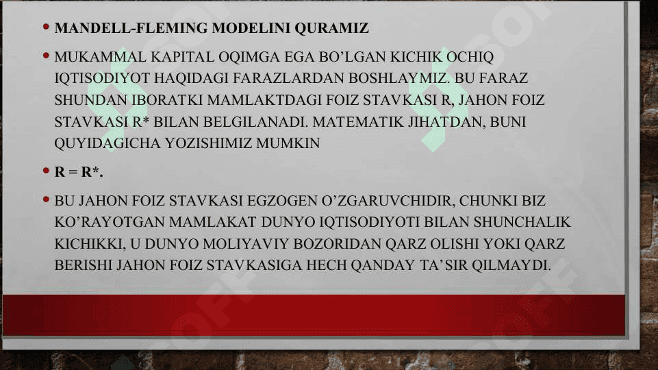 Ochiq iqtisodiyotda makroiqtisodiy siyosat. mandell fleming modeli 8