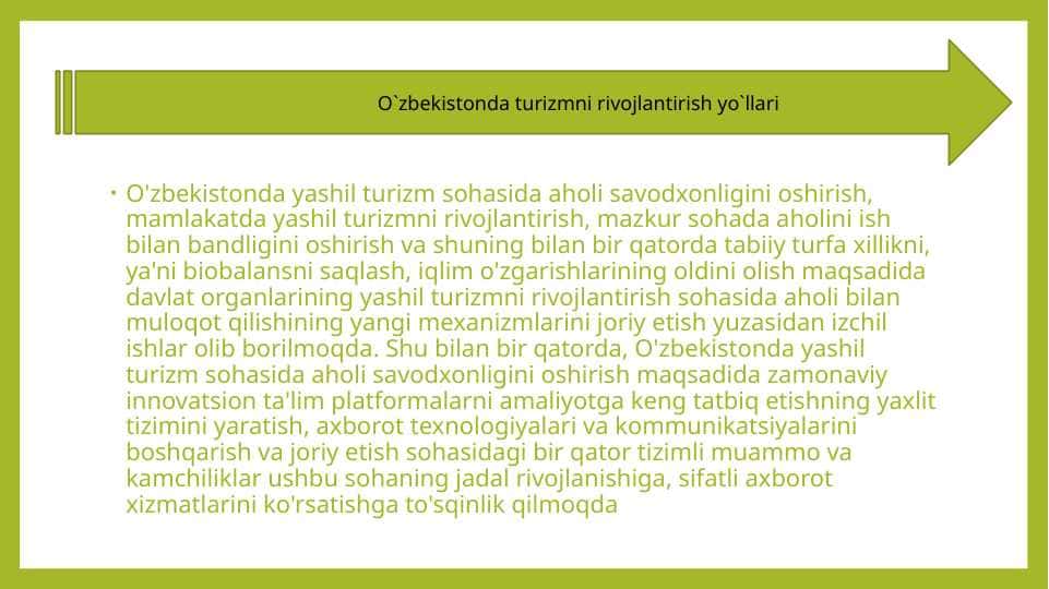 O`zbekistonda turizmni rivojlantirish yo`llari