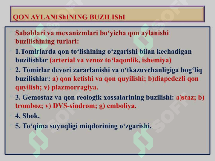 Qon aylanishining buzilishi. Arterial va venoz toʻlaqonlik. Qon ketishi 3