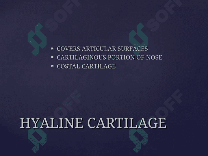 Cartilage and bone. Hyaline, elastic cartilago and fibrocartilago 6