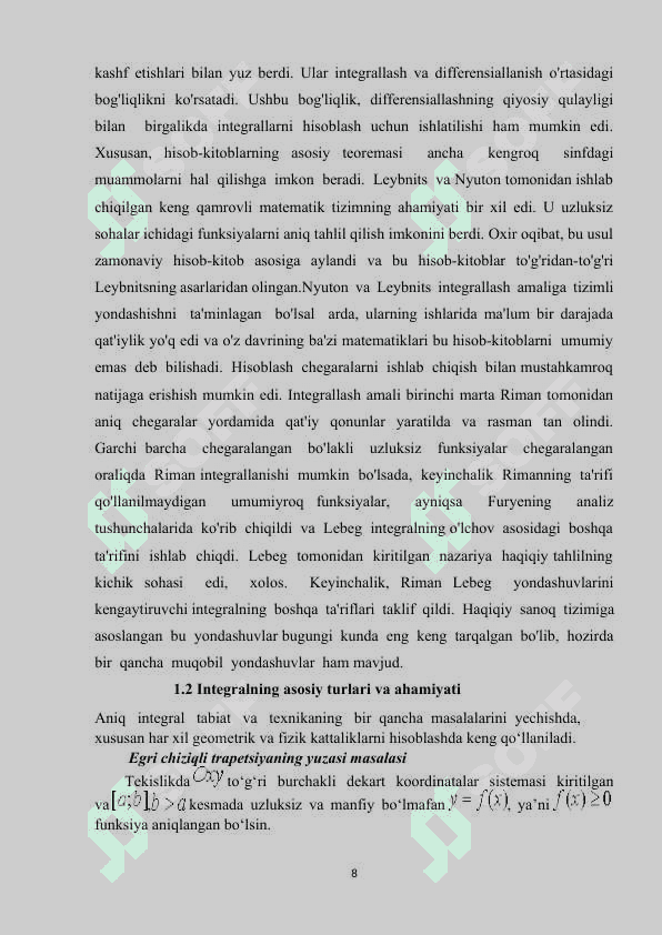Integral tushunchasini o’qitish metodikasi 8