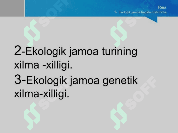 Ekologik jamoaning tur , tizim , genetik xilma-xilligi 2