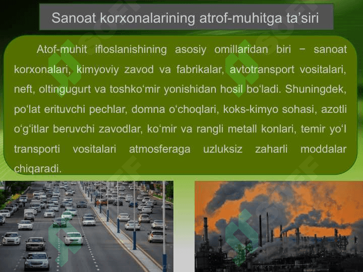 SANOATDAGI EKOLOGIK JARAYONLAR VA ULARNING ATROF MUHITGA TA'SIRI 5