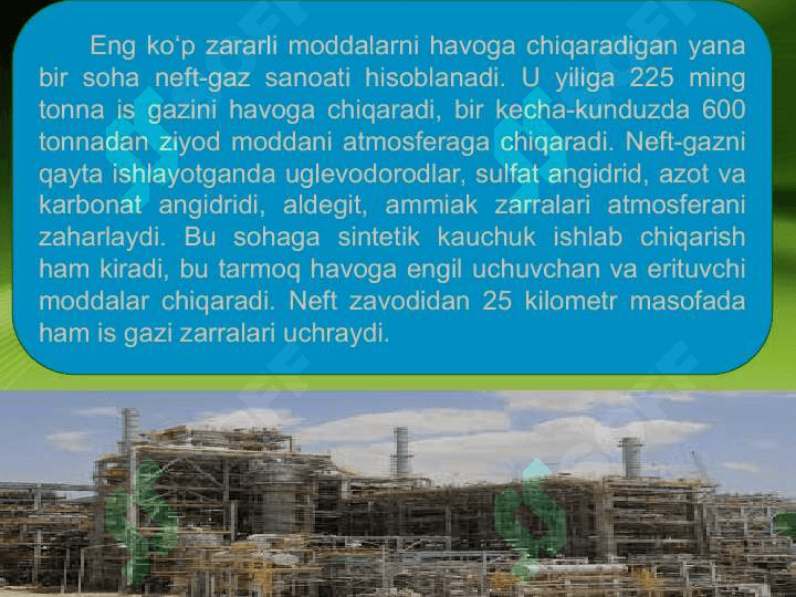 SANOATDAGI EKOLOGIK JARAYONLAR VA ULARNING ATROF MUHITGA TA'SIRI 8