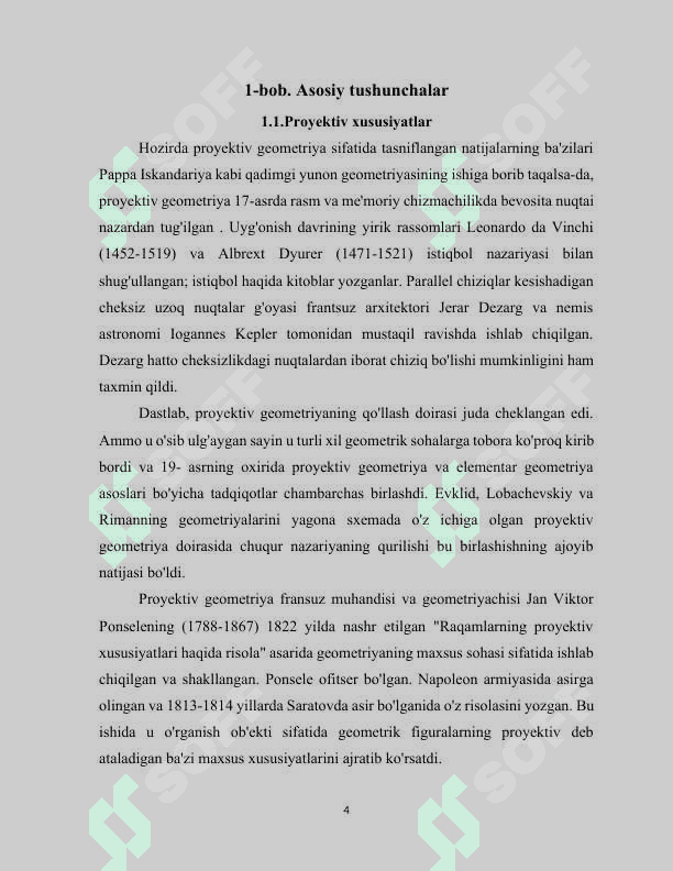 Dezarg teoremasi va uning fazoviy talqini.Paskal teoremasi mavzusida kurs ishi 4
