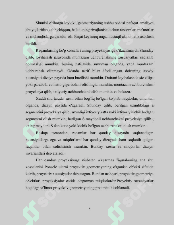 Dezarg teoremasi va uning fazoviy talqini.Paskal teoremasi mavzusida kurs ishi 5
