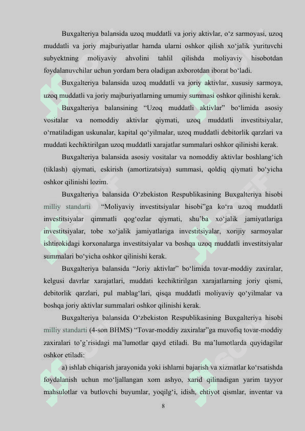 Buxgalteriya balansi to’g’risidagi hisobotni tayorlash va tuzish 8