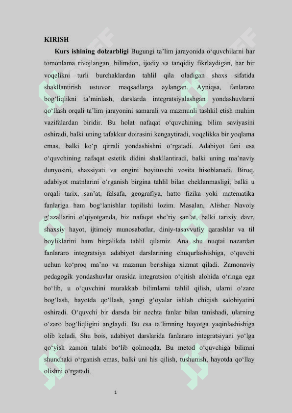 Adabiyot darslarida fanlararo integratsiyadan foydalanish kurs ishi 4