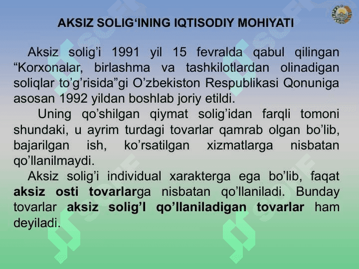 Aksiz soliqlari slayd ppt 4